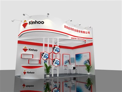 18平米展臺設(shè)計制作：二面開口/現(xiàn)代/木質(zhì)結(jié)構(gòu)/紅色，為醫(yī)藥展展商而作（免費(fèi)使用）