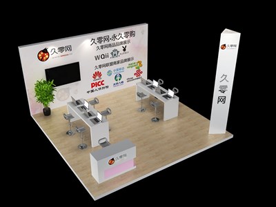 36平米展臺(tái)設(shè)計(jì)制作：三面開口/現(xiàn)代/木質(zhì)結(jié)構(gòu)/白色，為電子展展商而作（免費(fèi)使用）