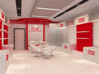 43.2平米展廳設(shè)計(jì)制作：現(xiàn)代/紅色，產(chǎn)品類展廳-合眾思?jí)眩赓M(fèi)使用）