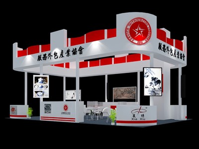 57平米展臺(tái)設(shè)計(jì)制作：三面開(kāi)口/現(xiàn)代/木質(zhì)結(jié)構(gòu)/紅色，為工藝品展展商而作（免費(fèi)使用）