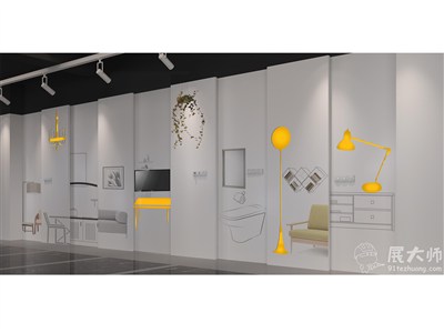 5平米展臺設計制作：三面開口/現代/木質結構/白色，為家具展展商而作（免費使用）